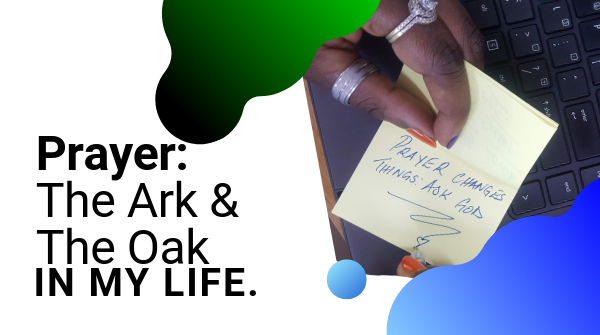 A sticky note picture saying prayer changes things